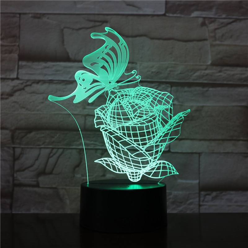3D 야간 조명 아크릴 패널 스테레오 환상 테이블 램프 터치 원격 제어 나비 1747 7 색 변경 벌브 라이트